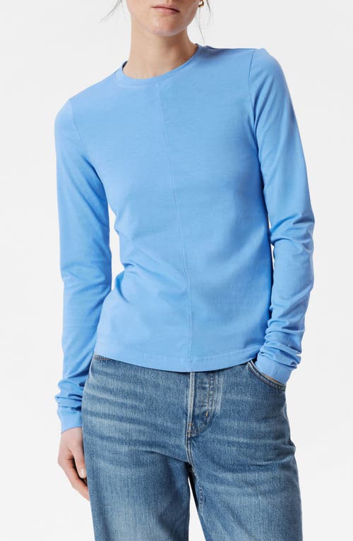 & Other Stories Crewneck Long Sleeve Stretch Cotton Top In Blue Medium