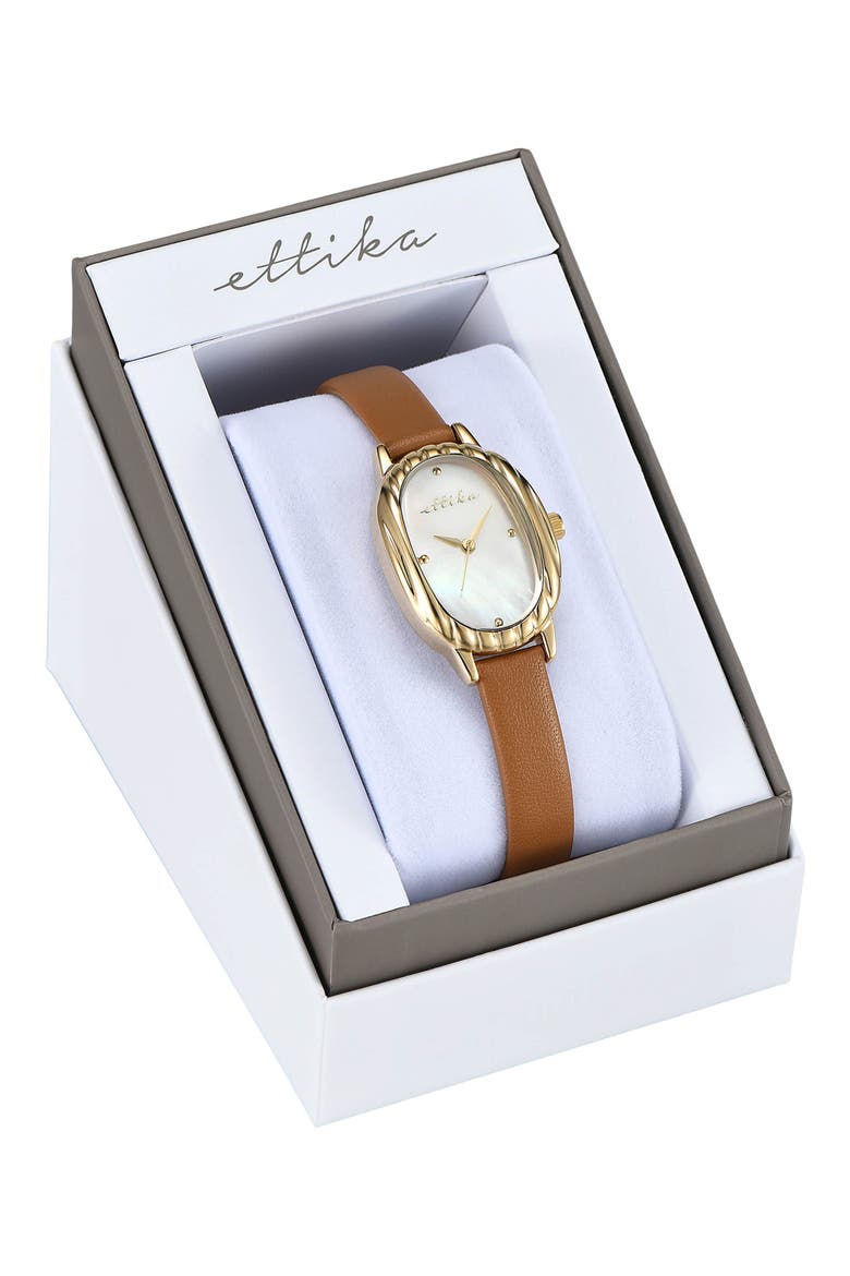 Timeless Texture Leather Strap Watch, Alternate, color, COGNAC