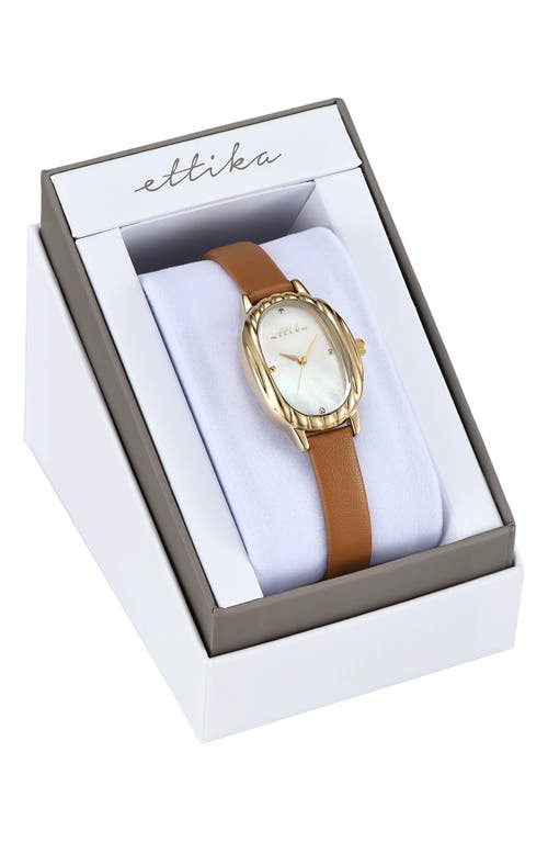 Ettika Mother-of-pearl Oval Leather Strap Watch In Brown