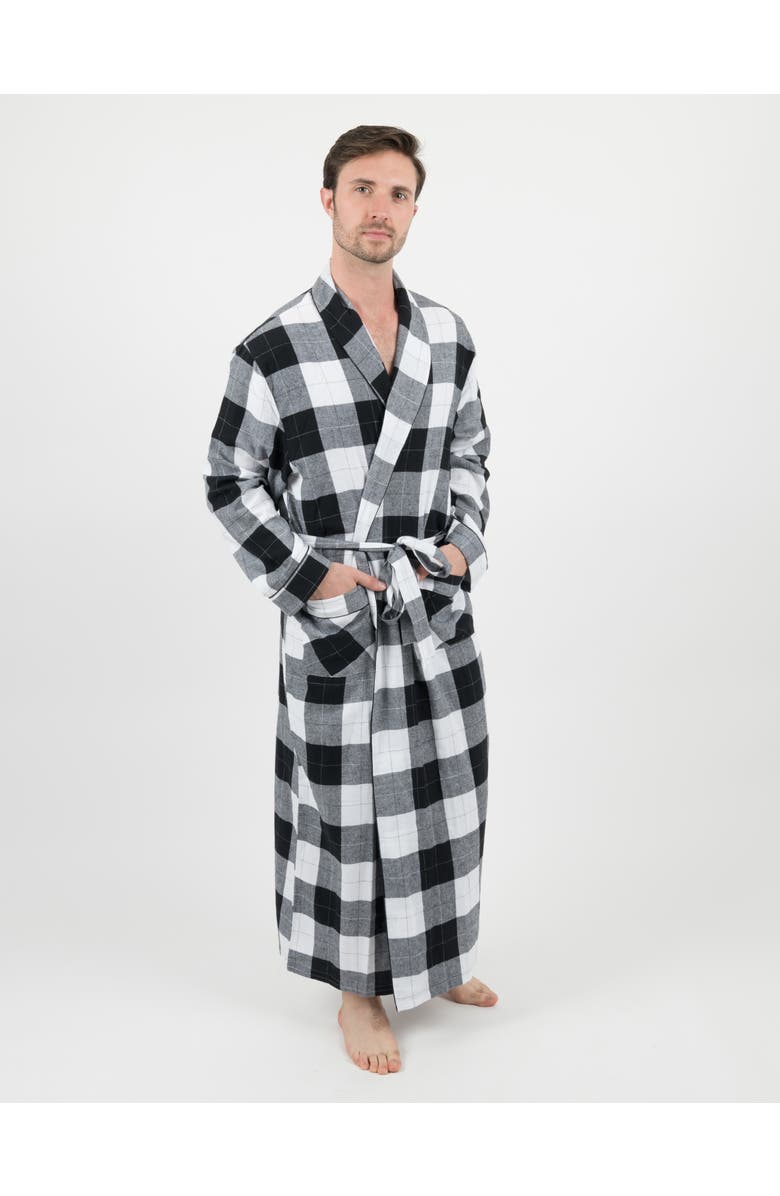 Leveret Men's Flannel Robe, 100% Cotton, Main, color, Plaid Black & White