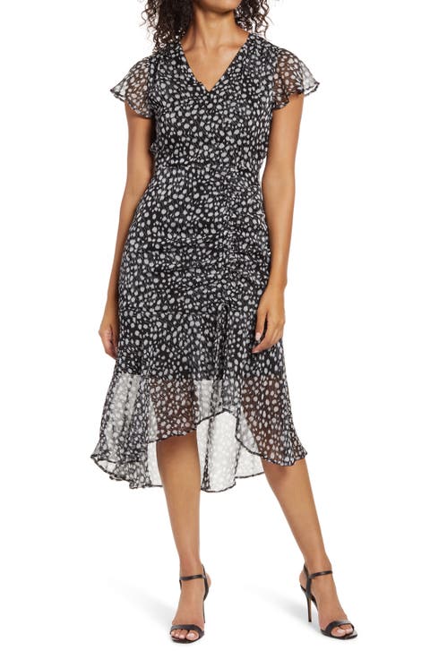 Printed Ruched Midi Dress
