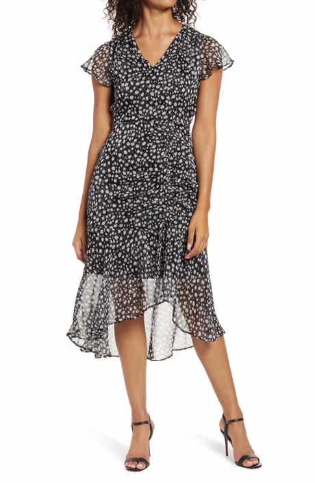Printed Ruched Midi Dress