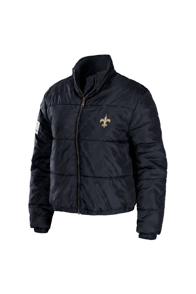 Women's WEAR by Erin Andrews Black New Orleans Saints Puffer Full-Zip Cropped Jacket, Alternate, color, Black