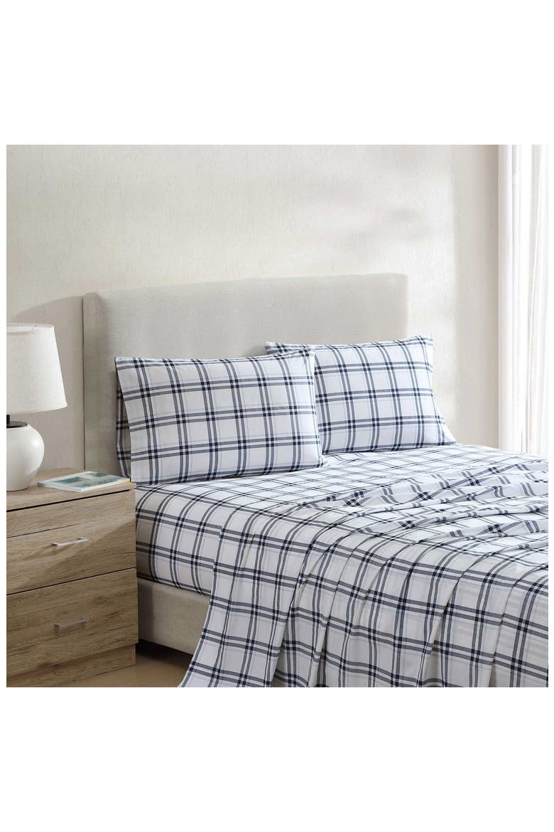 Ryan Cove Plaid 200-Thread Count Cotton Percale Sheet Set, Alternate, color, DARK BLUE