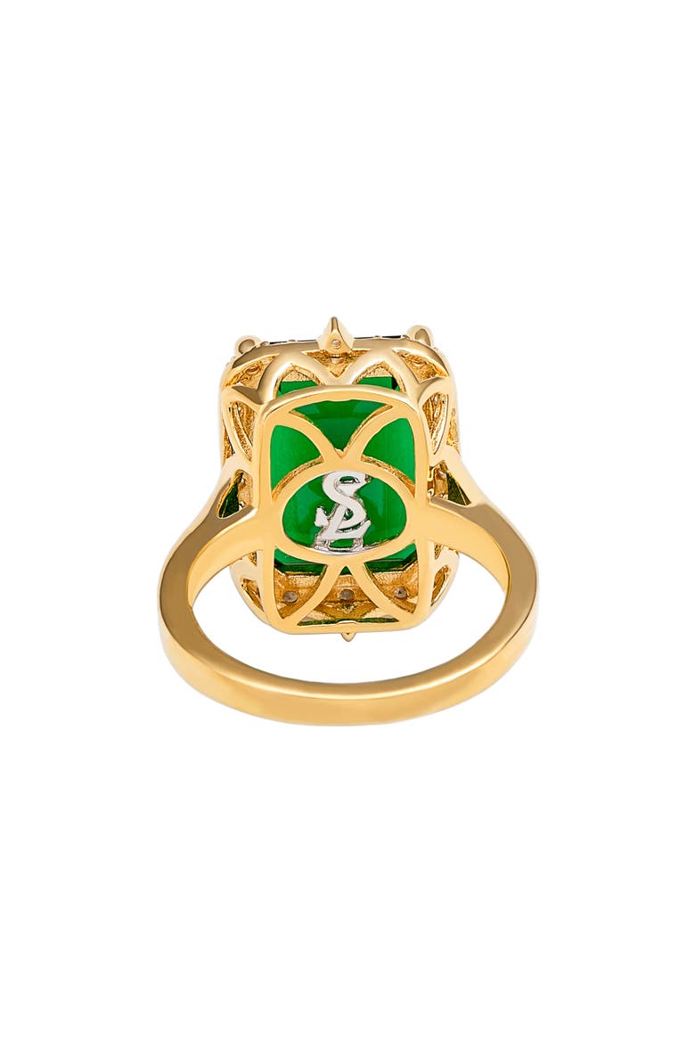 Halo Emerald Cut Cubic Zirconia Ring, Alternate, color, GREEN
