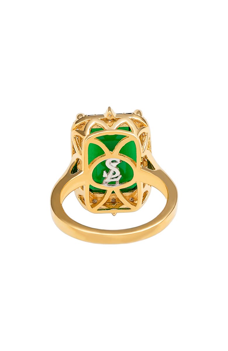 SUZY LEVIAN Halo Emerald Cut Cubic Zirconia Ring, Alternate, color, Green