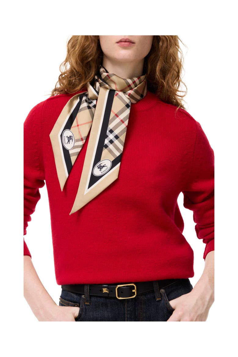 Skinny Check Silk Scarf, Alternate, color, Sand beige