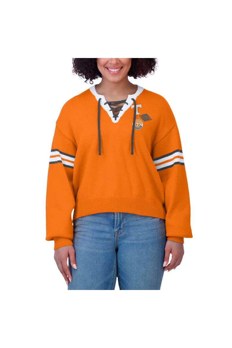 Women's WEAR by Erin Andrews Tennessee Orange Tennessee Volunteers Lace-Up Pullover Sweater, Alternate, color, Tennessee Orange
