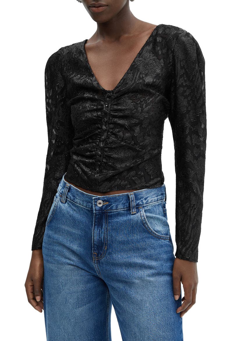 Floral Fil Coupé Jacquard Knit Top, Main, color, BLACK