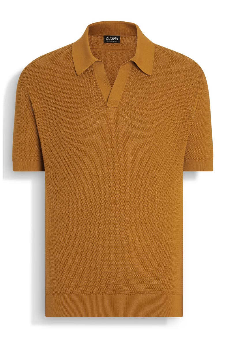 Premium Waffle Knit Cotton Polo Sweater, Alternate, color, DARK YELLOW SOLID