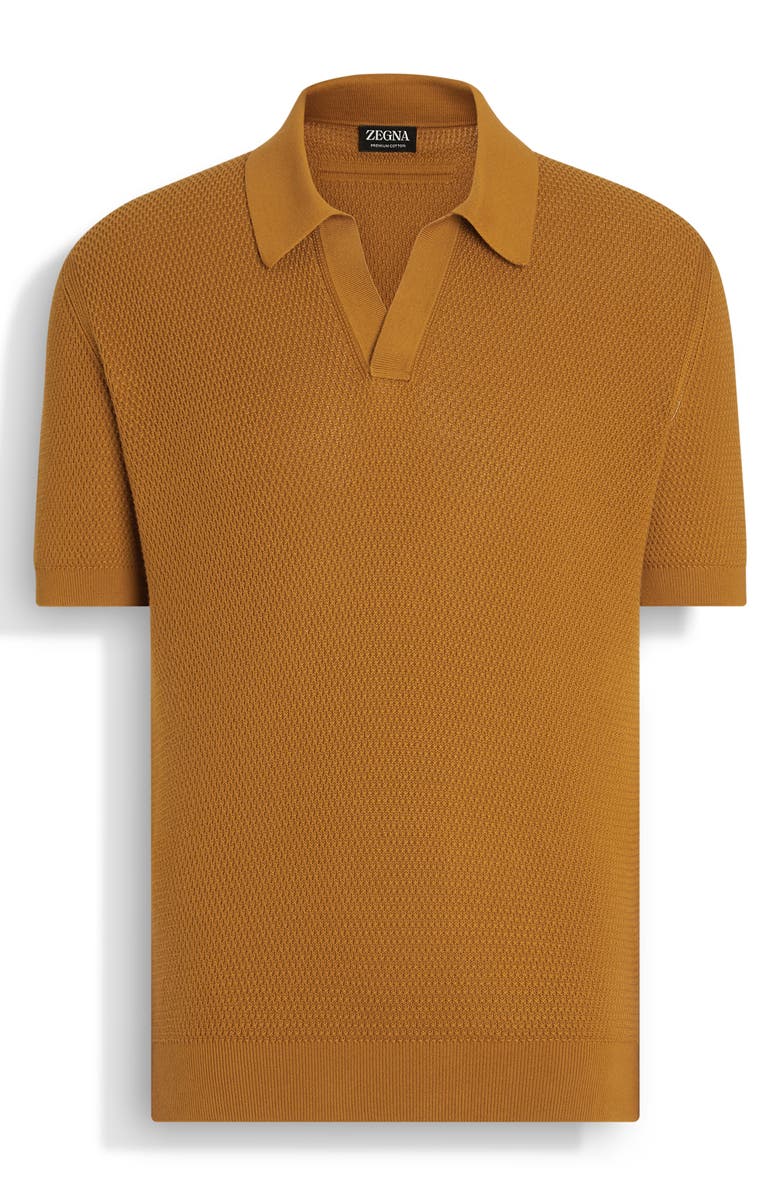 ZEGNA Premium Waffle Knit Cotton Polo Sweater, Alternate, color, Dark Yellow Solid