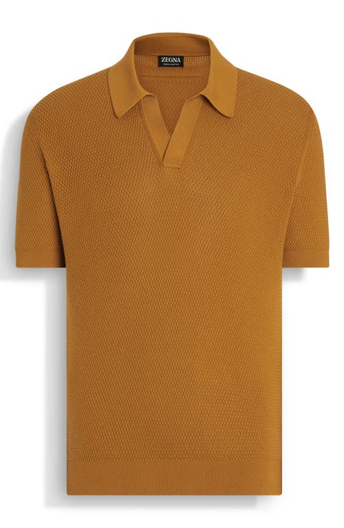 Shop Zegna Premium Waffle Knit Cotton Polo Sweater In Dark Yellow Solid