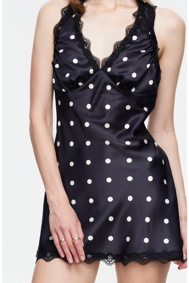 Stars Align Polka Dot Lace Trim Halter Minidress, Alternate, color, NOIR POLKA
