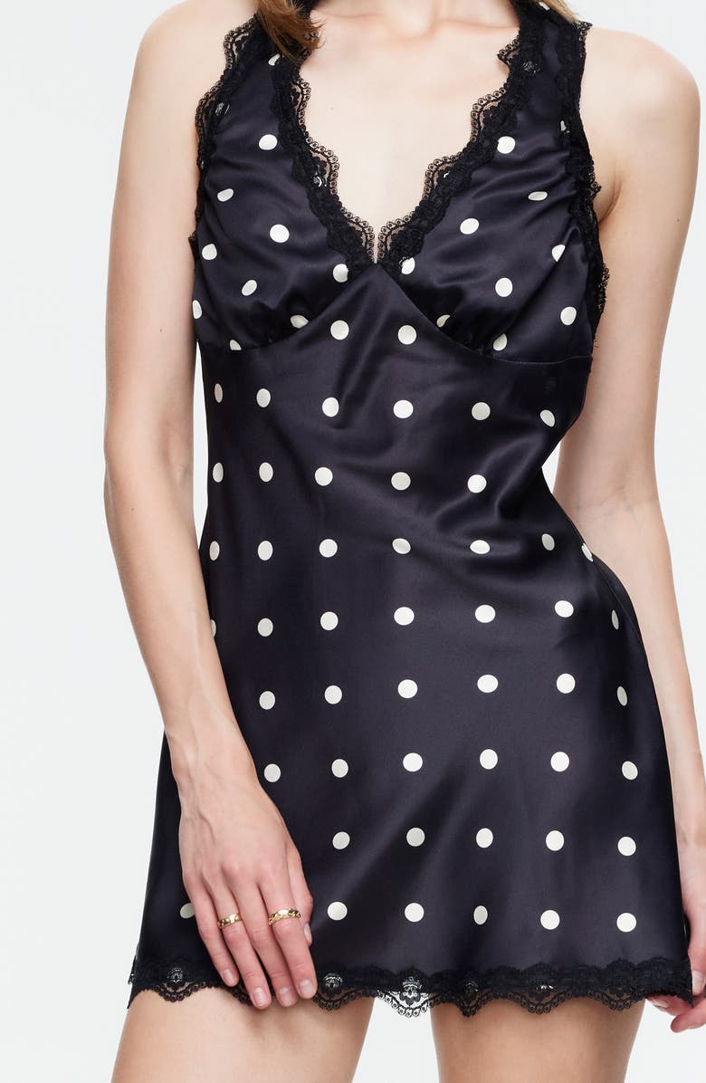 LIONESS Stars Align Polka Dot Lace Trim Halter Minidress, Alternate, color, Noir Polka