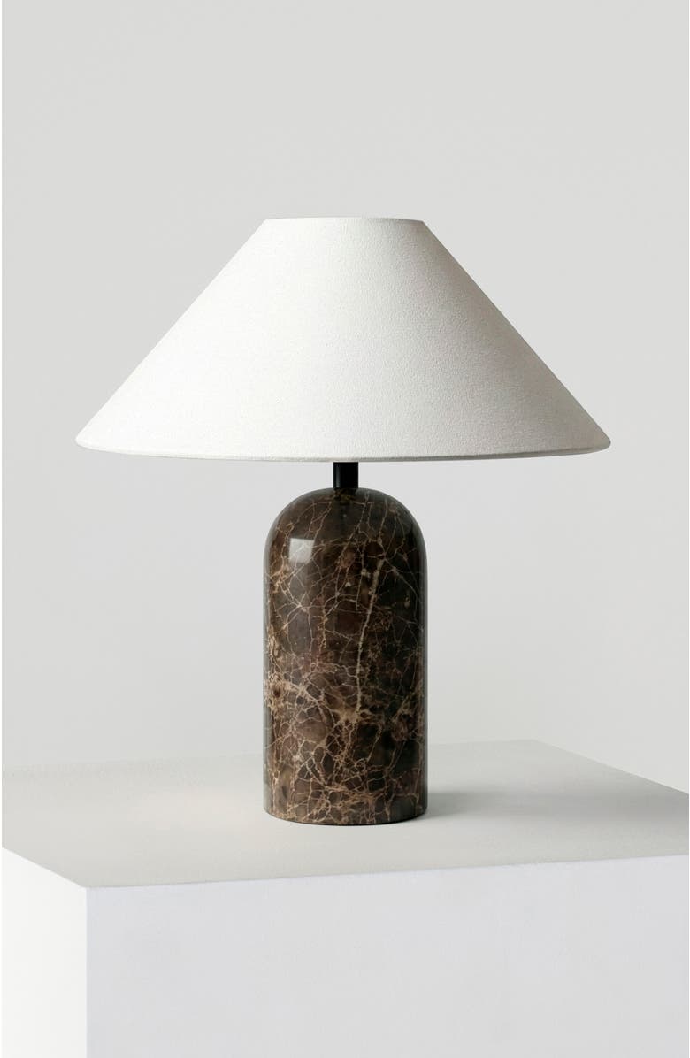 Brightech Sansa Table Lamp with Travertine Base, Main, color, Brown Marble