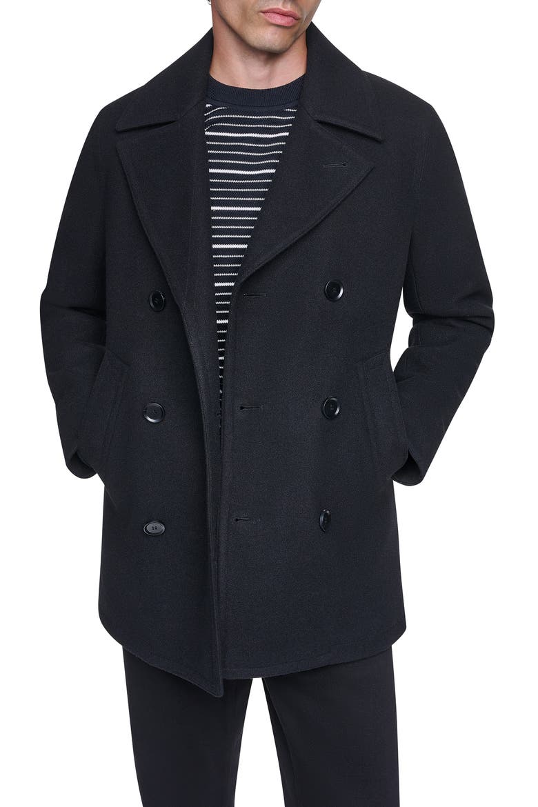Double Breasted Peacoat, Main, color, BLACK