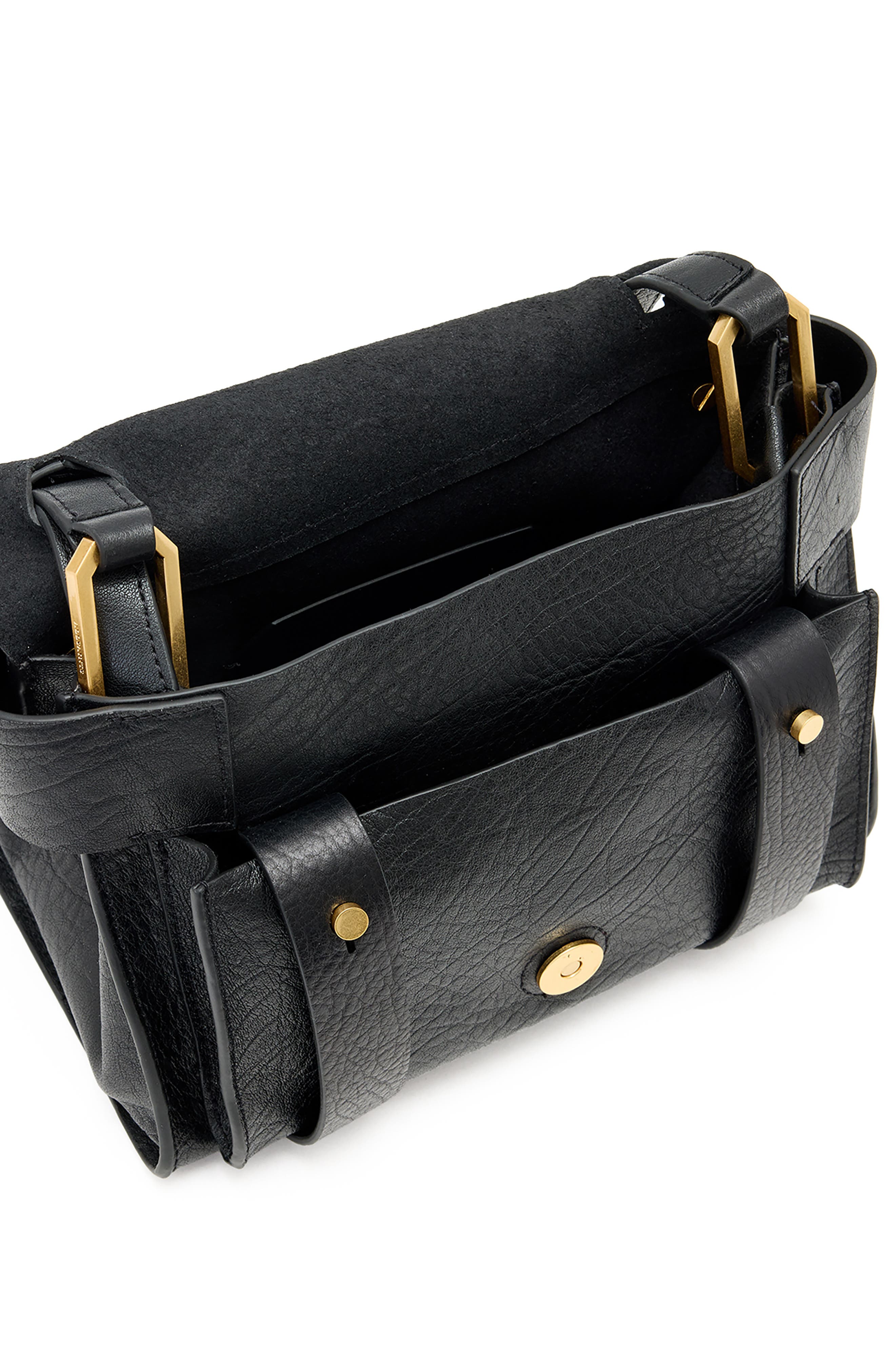AllSaints Mini Ursa Leather Crossbody Bag, Alternate, color, Black