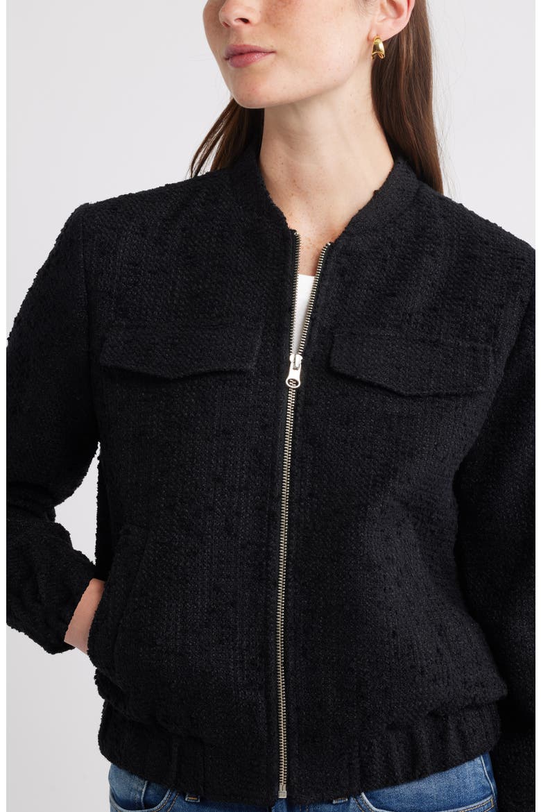 Bouclé Bomber Jacket, Alternate, color, BLACK