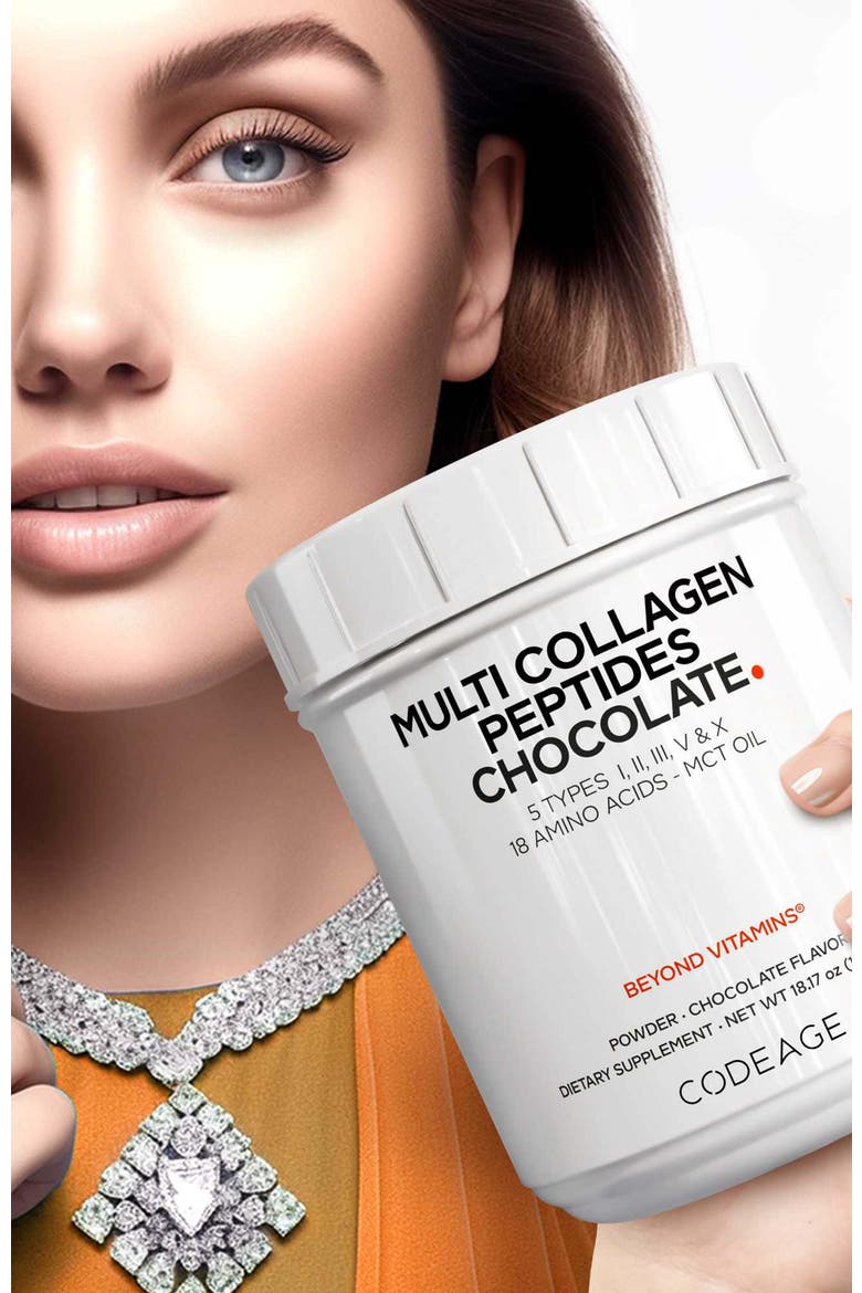 Multi Collagen Peptides Protein Chocolate Powder Supplement, Alternate, color, White