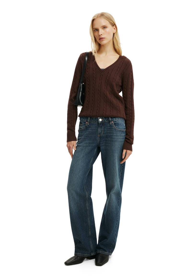 Women's Cotton V Neck Pullover, Alternate, color, Dark Oak