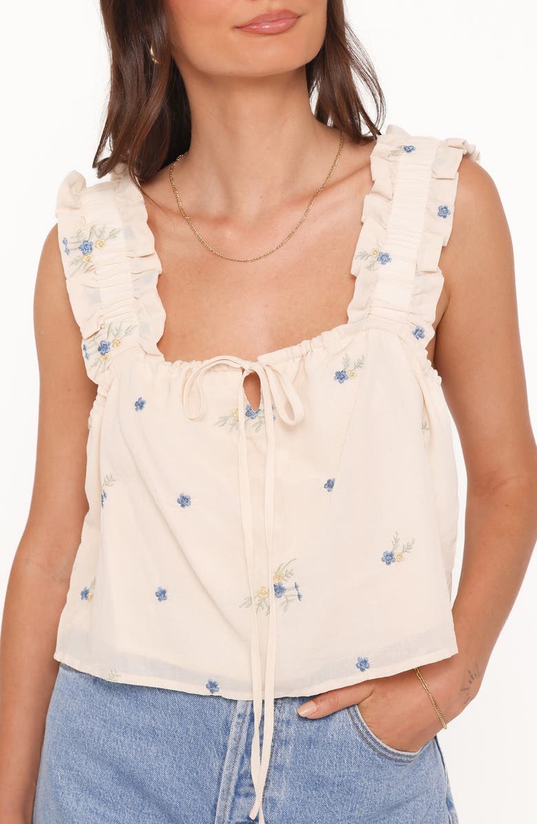 Petal & Pup Marnie Square Neck Top, Main, color, Ivory Blue Floral