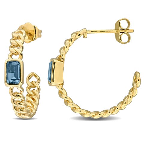 Gemstone Link Hoop Earrings 14k
