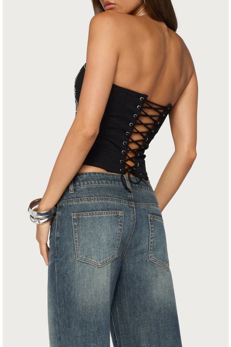 Harli Studded Floral Strapless Tube Top, Alternate, color, BLACK