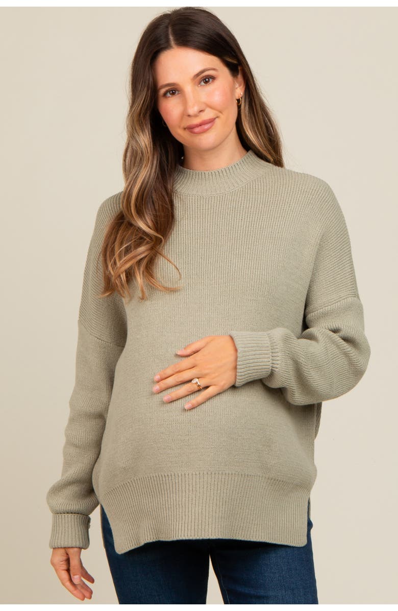 PinkBlush Mock Neck Basic Sweater, Alternate, color, Light Olive