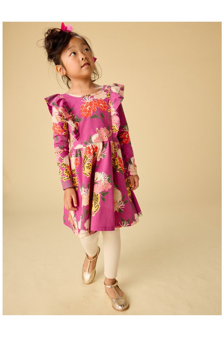 Ruffle Shoulder Ballet Dress, Alternate, color, Tiger & Peony