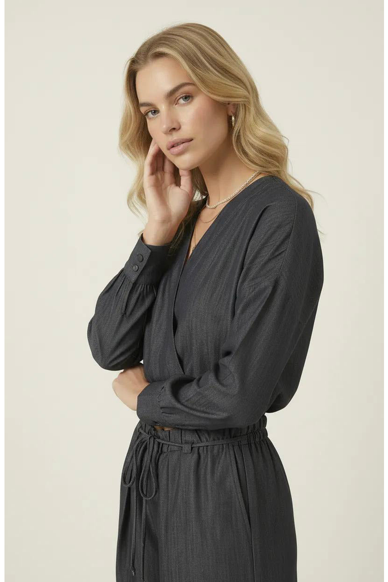 Relaxed Drawstring Wide-Leg Collared Lounge Set, Alternate, color, Dark Blue