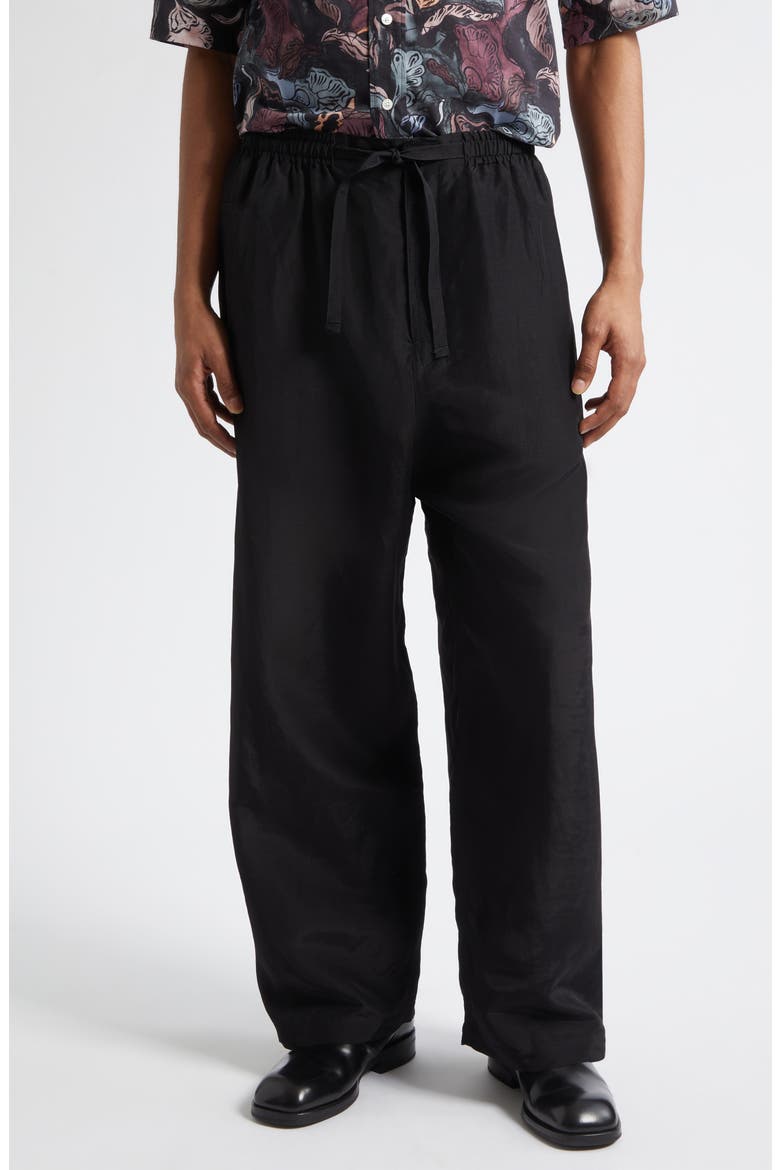 Linen Blend Pajama Pants, Main, color, BLACK