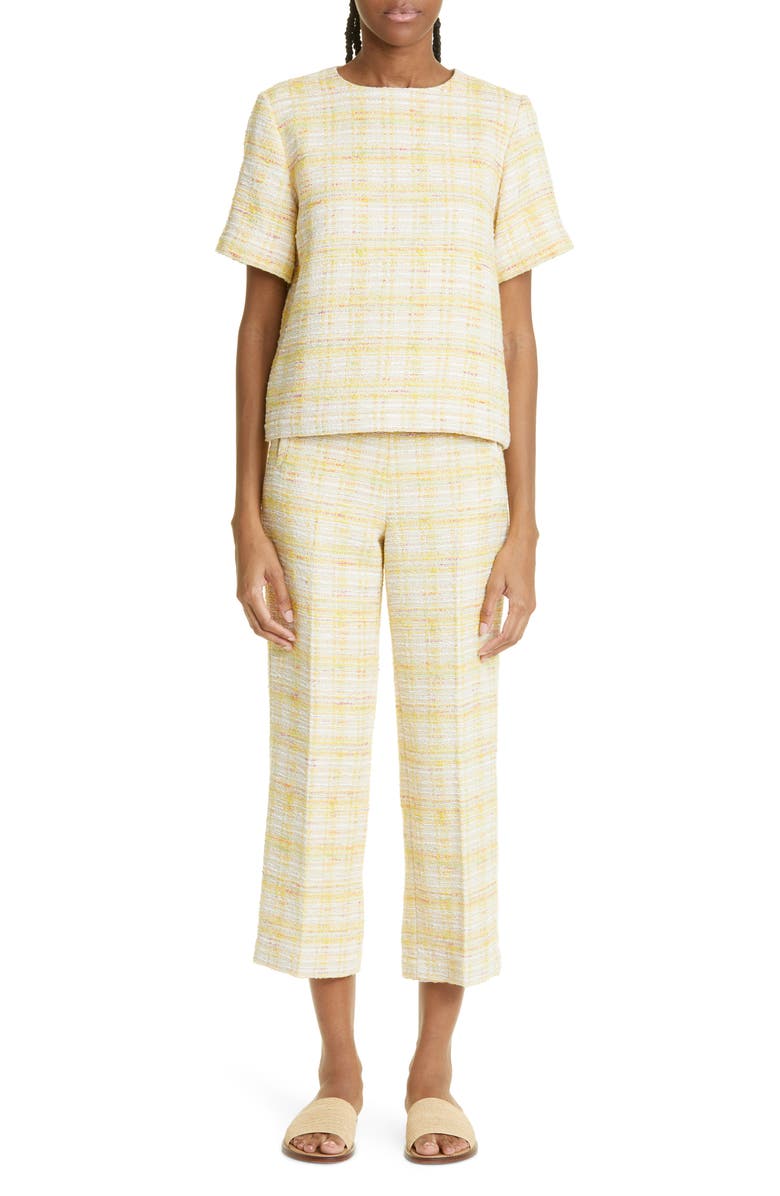 Lisa Marie Fernandez Crop High Waist Straight Leg Cotton Blend Tweed Pants, Alternate, color, 