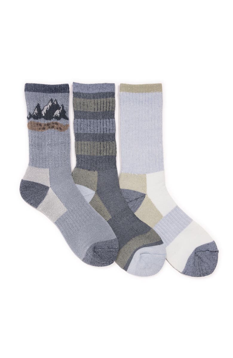 MUK LUKS Heat Retainer Hike Crew Socks 3 Pair Pack, Alternate, color, Blue
