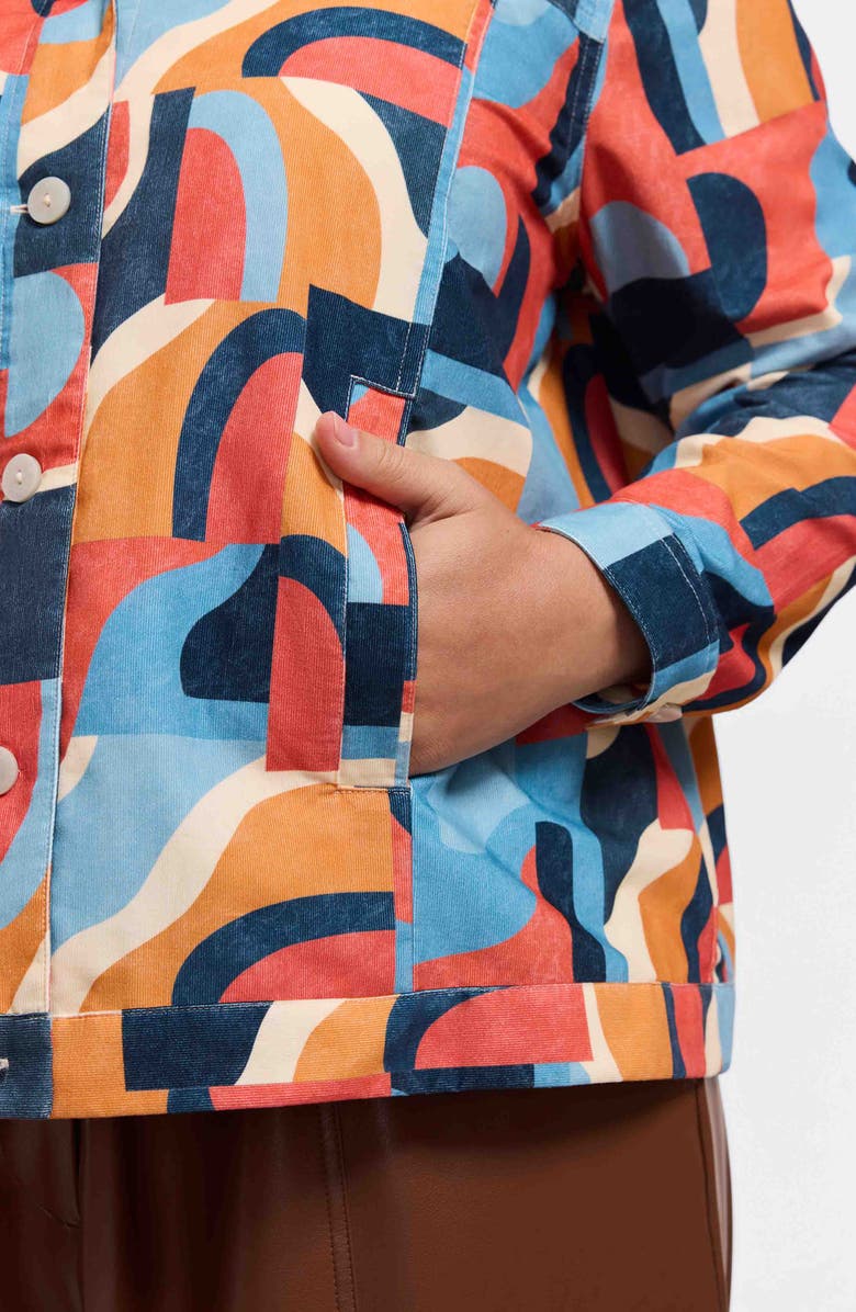 Foxcroft Thelma Geo Print Cotton Corduroy Shirt Jacket, Alternate, color, Beige