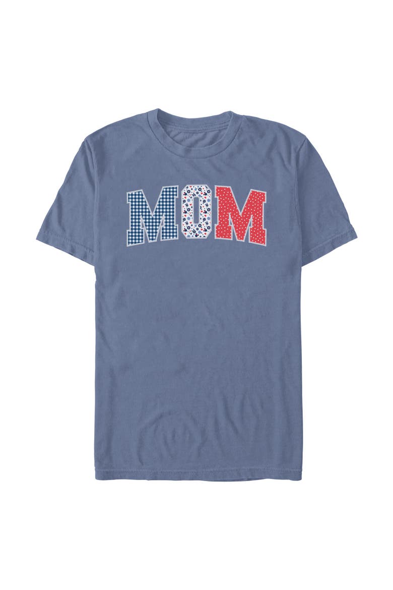 Men's Mom Three Collegiate Patterns Short Sleeve Graphic T-Shirt, Main, color, Blue Jean