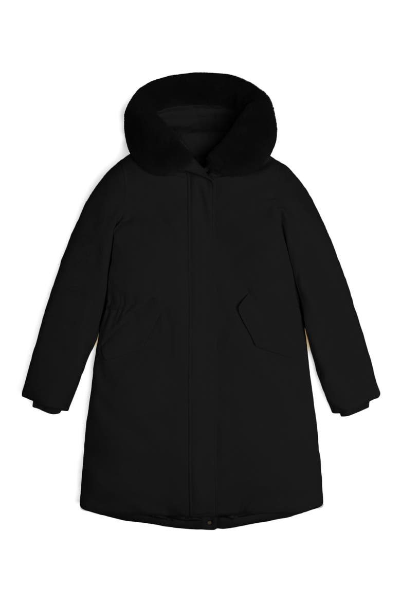 Carnation Genuine Fox Fur Trim Down Wool Parka, Alternate, color, BLACK