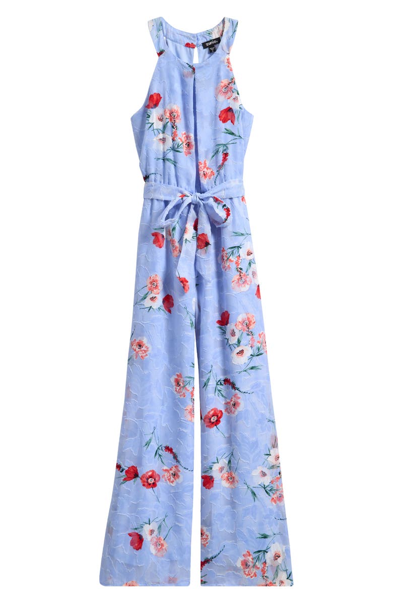Zunie Floral Burnout Chiffon Jumpsuit, Main, color, Periwinkle