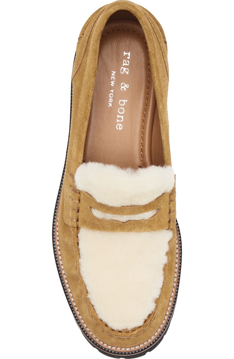 rag & bone Corey Genuine Shearling Penny Loafer, Alternate, color, Caremel Suede Shearling