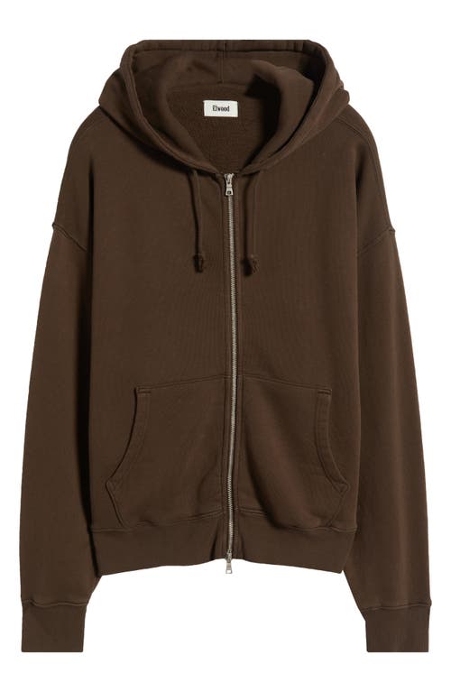 Elwood Core Oversize Terry Full Zip Hoodie In Brown