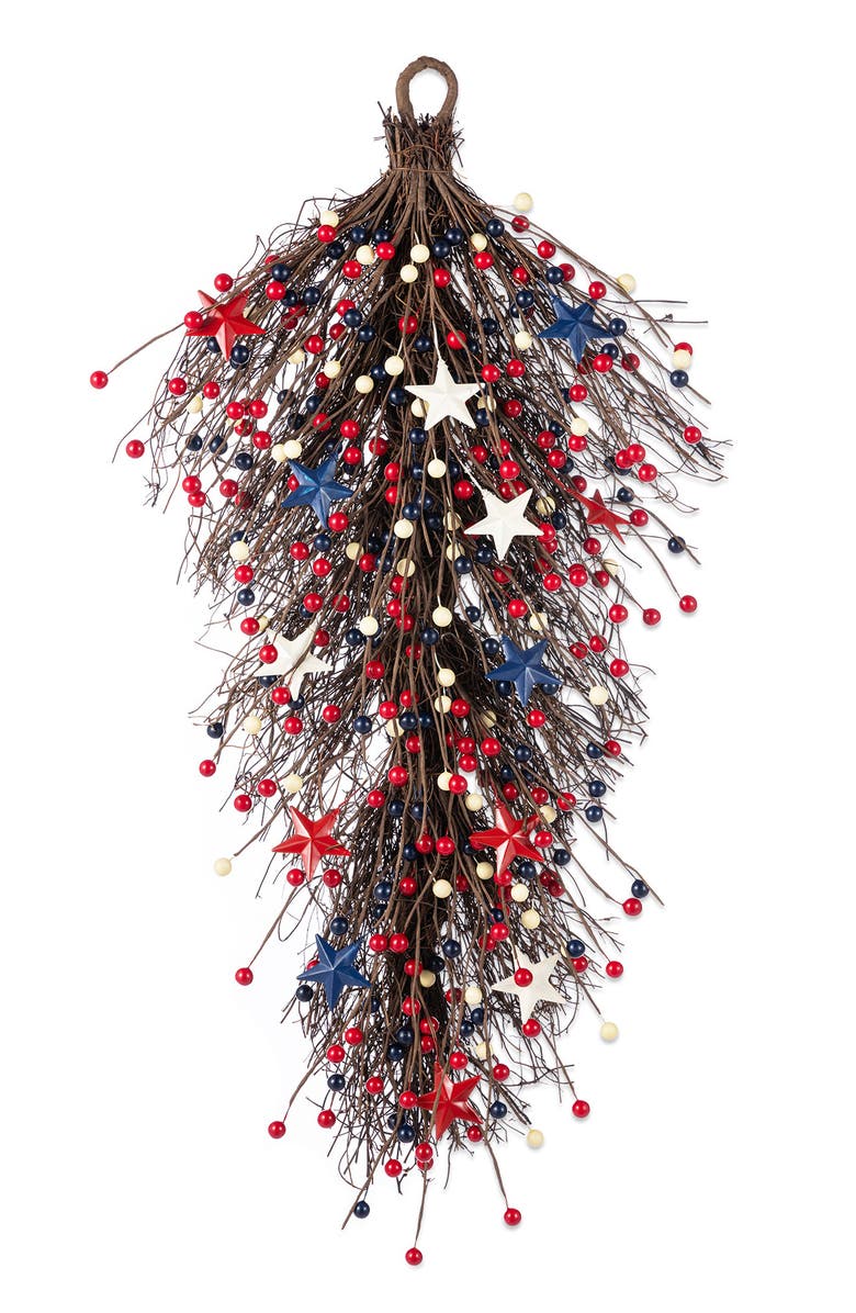Glitzhome 28"H Patriotic Americana Stars 
Berry Swag, Main, color, Blue