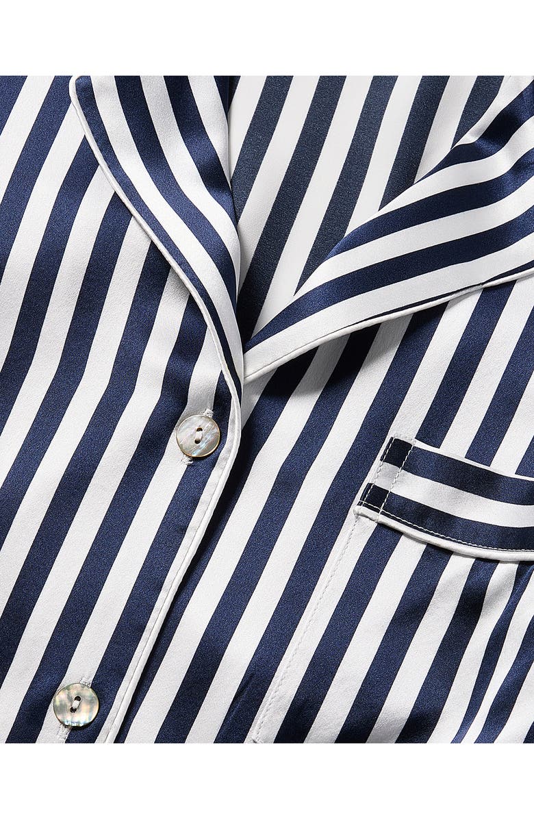 Petite Plume Bengal Stripe Silk Pajamas, Alternate, color, Navy