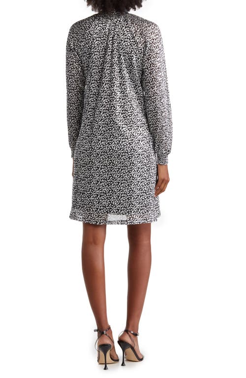 Nina Leonard Smock Neck Float Foiled Print Trapeze Cocktail Dress In Multi