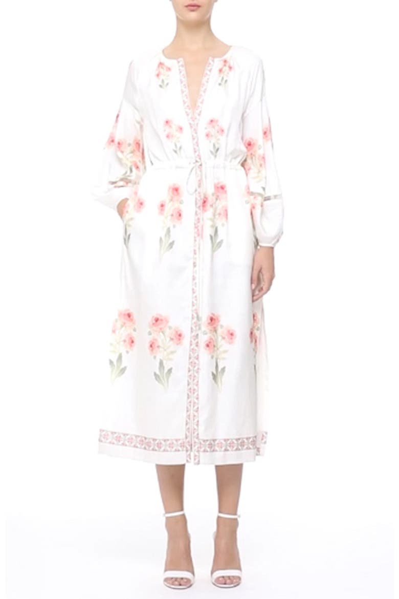 'Penny' Rose Print Raw Silk Midi Dress, Alternate, color, ROSE PRINT