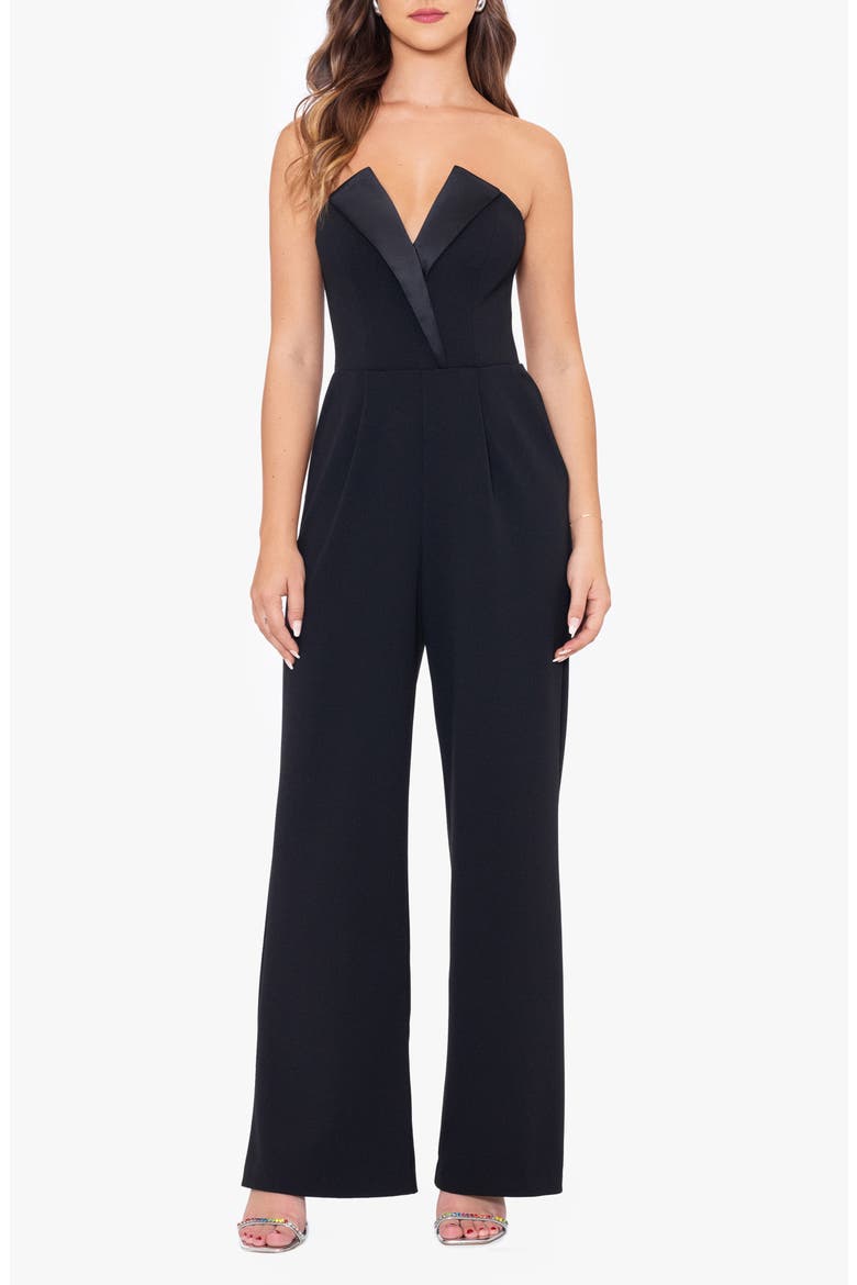 Tux Strapless Scuba Crepe Jumpsuit, Main, color, BLACK/ BLACK