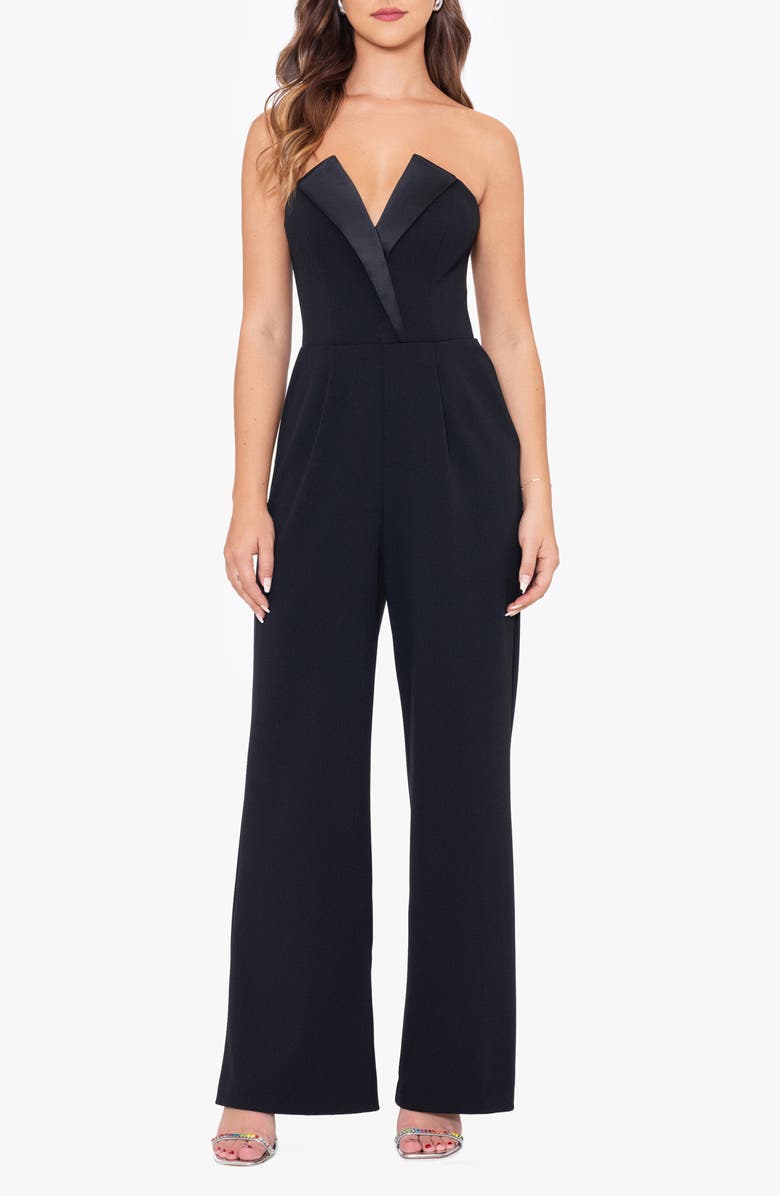 Betsy & Adam Tux Strapless Scuba Crepe Jumpsuit, Main, color, 