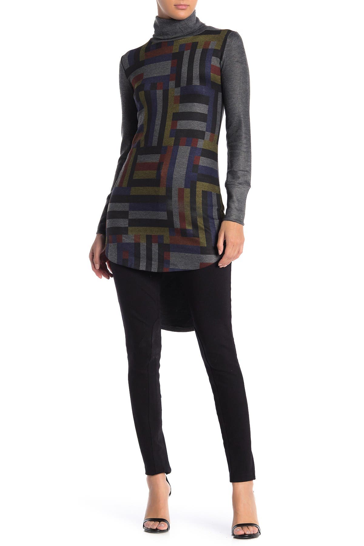 GO COUTURE Turtleneck High-Low Tunic Sweater