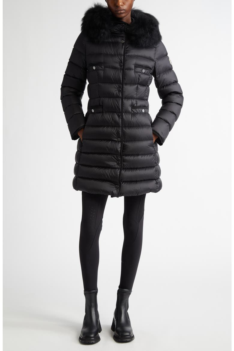 Hirmafur Hooded Down Puffer Jacket with Removable Genuine Shearling Trim, Alternate, color, BLACK/ BLACK