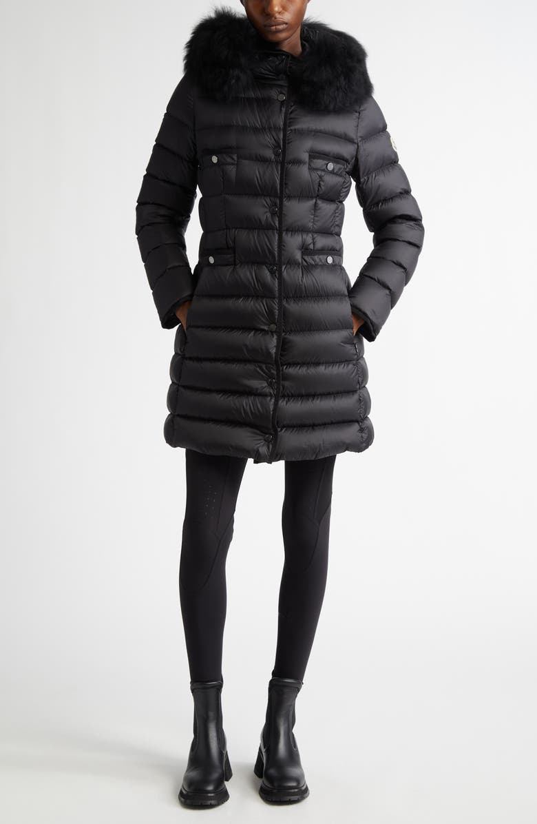 Moncler Hirmafur Hooded Down Puffer Jacket with Removable Genuine Shearling Trim, Alternate, color, Black/ Black
