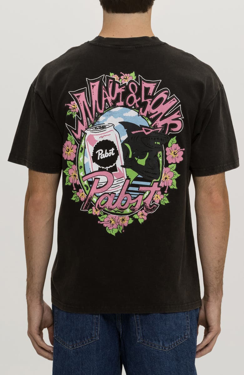Maui & Sons x Pabst Blue Ribbon Shark Can Graphic T-Shirt, Alternate, color, Black
