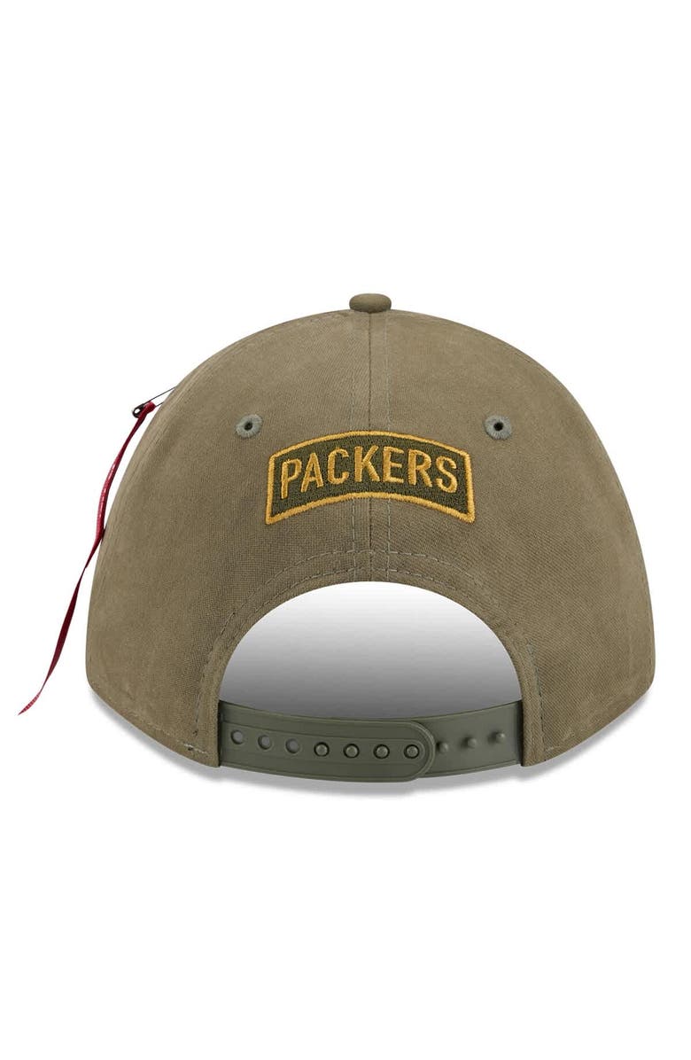 New Era x Alpha Industries Men's New Era x Alpha Industries  Olive Green Bay Packers A-Frame 9FORTY Adjustable Hat, Alternate, color, Olive